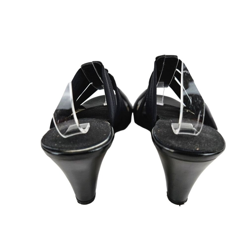 East 5th Black Heeled Sandals Decorative Fabric Straps Open Toe Slip On 199680 8 - Picture 3 of 8